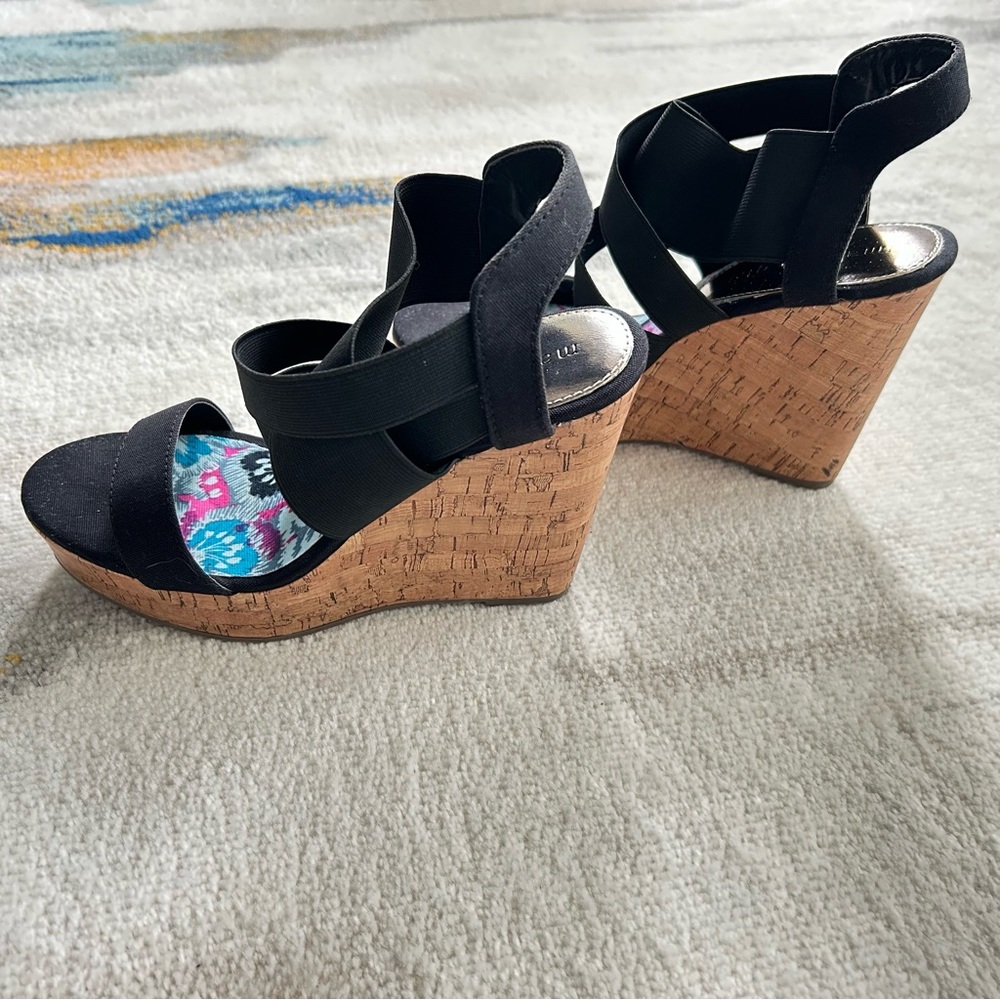 Madden Girl Black Cork Wedge Sandals